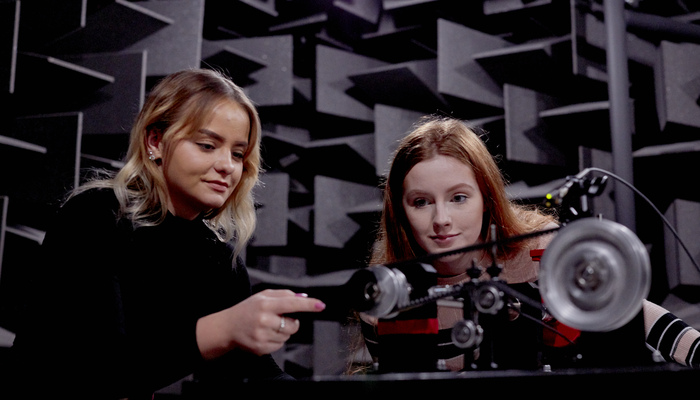 Students in a semi-anechoic chamber