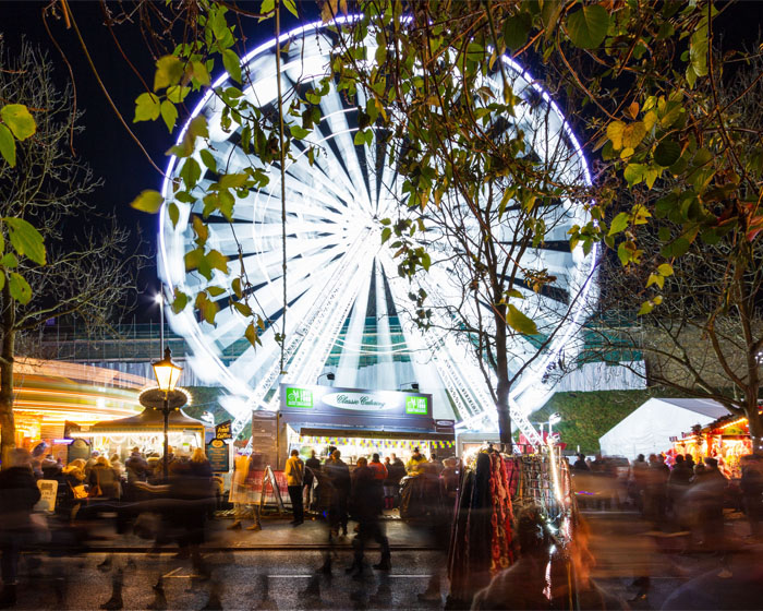A big wheel lit up at the Lincoln Christmas Market