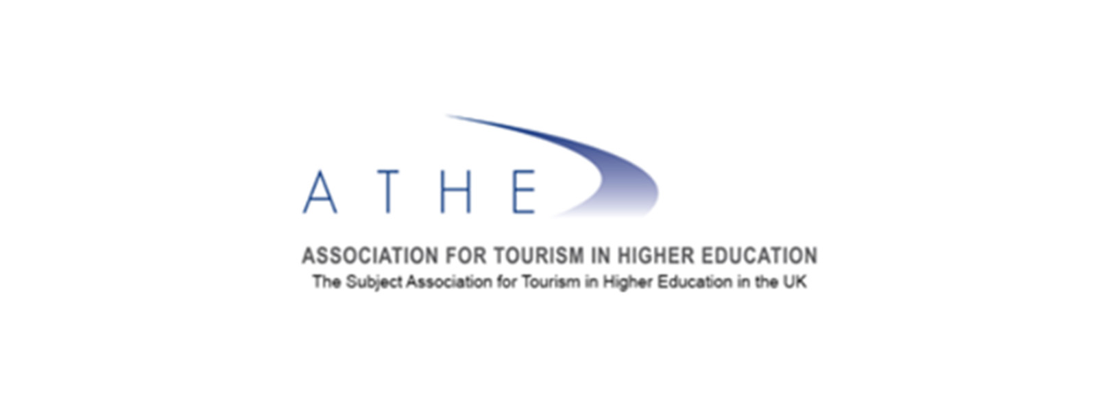 Blue letters spelling ATHE with association for tourism in higher education written underneath