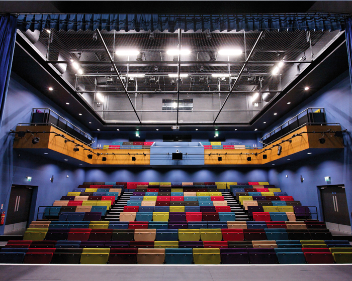 View of the rows of seating from the stage inside the Lincoln Arts Centre