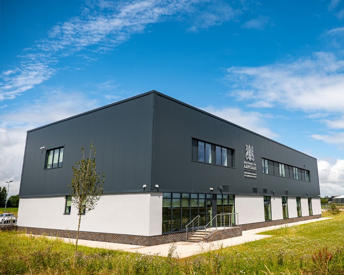 A building with the University of Lincoln logo on it