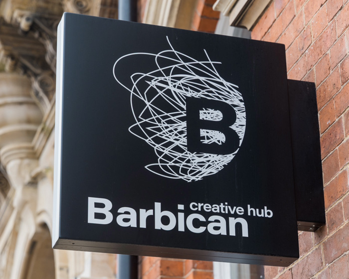The sign for Barbican Creative Hub
