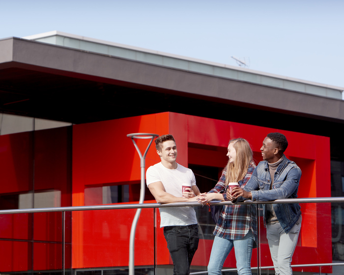 Students chatting outside Towers