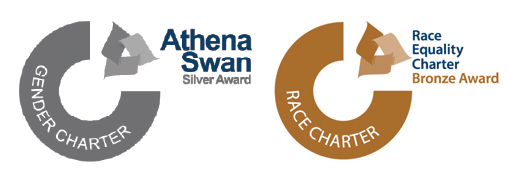 Silver Athena Swan Gender Charter Award logo and Bronze Race Charter logo