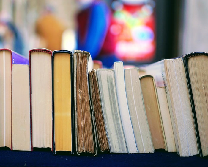 A row of books on a table