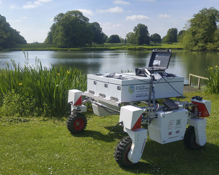 Thorvald robot in front of a lake