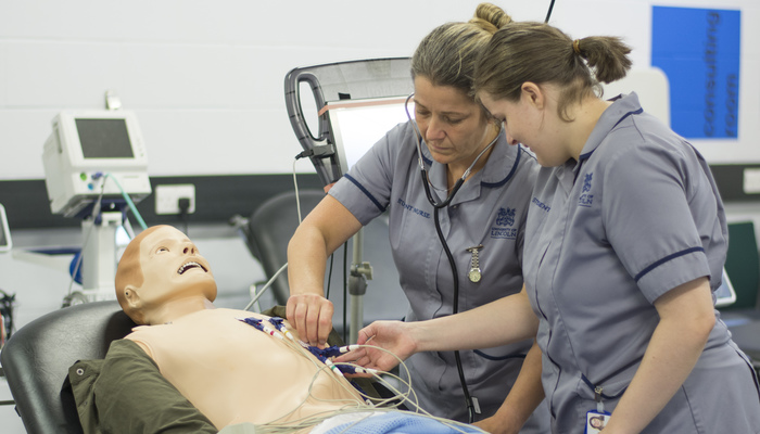 Student nurses working in the Sarah Swift Building.