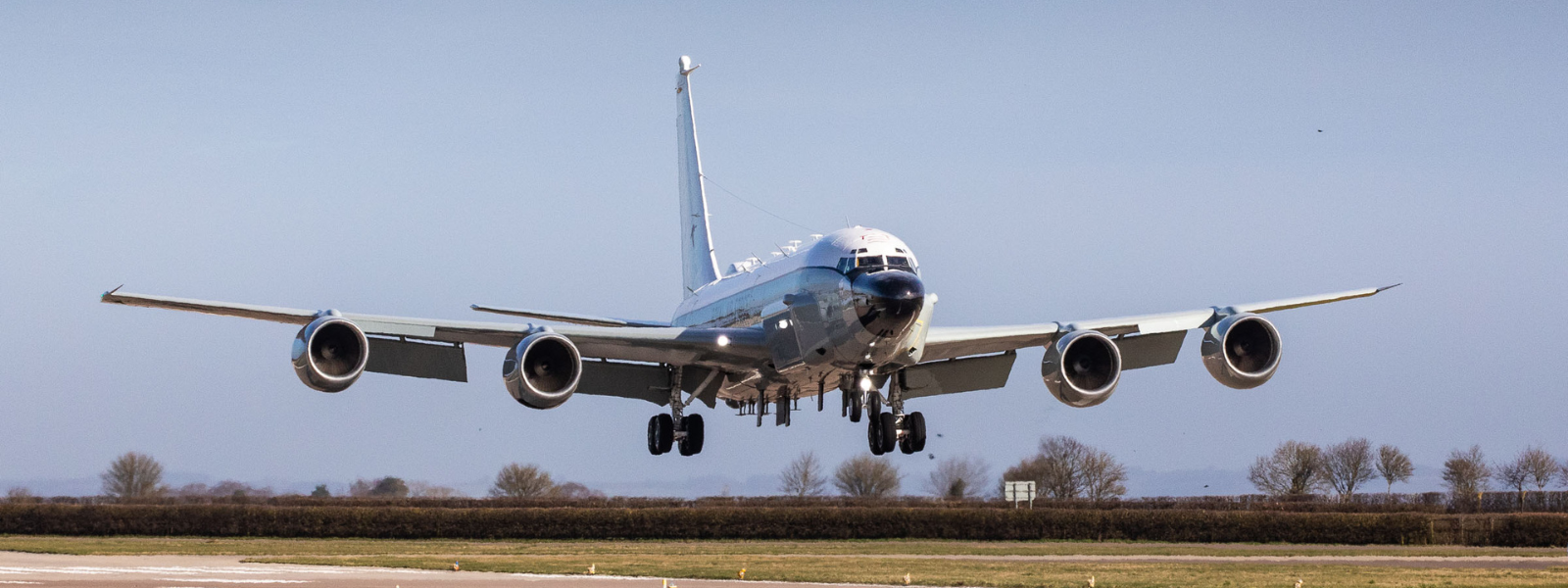 RAF Rivet Joint aircraft coming in to land.