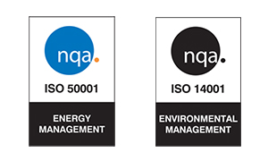 ISO14001 and ISO50001 certification logos for environmental and energy management