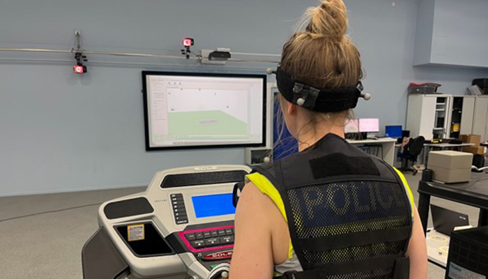 A Police Officer on a treadmill