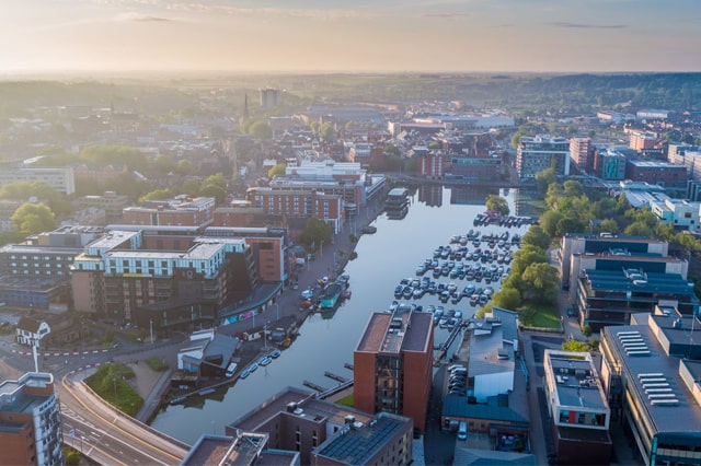 A view of the Brayford Pool Waterfront from the air
