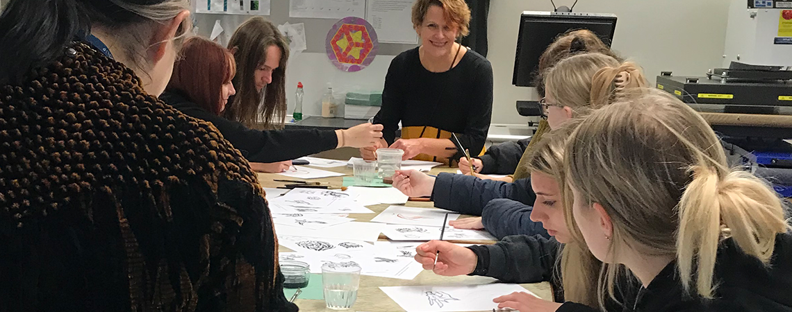 Students drawing in studio