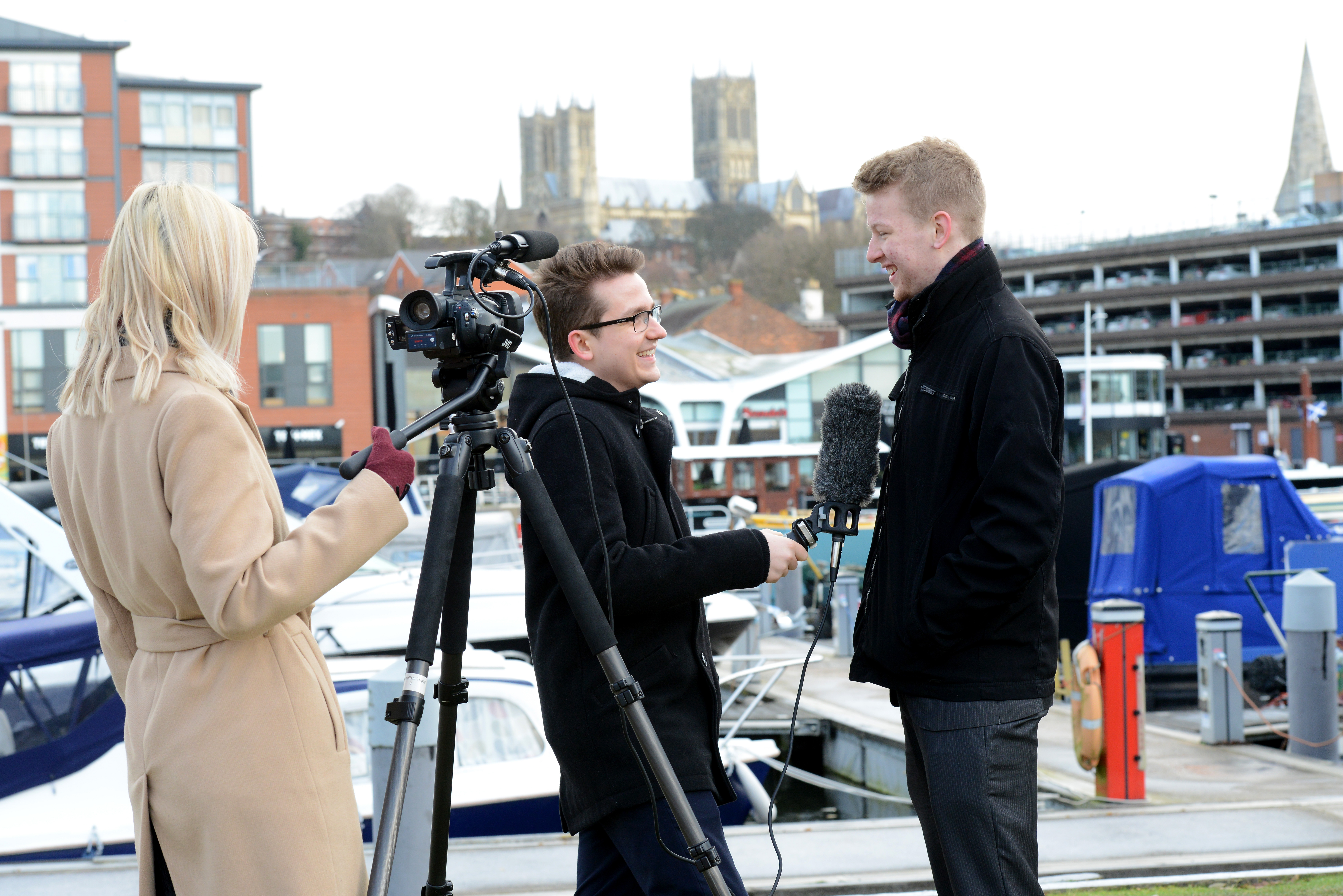 Students filming outside