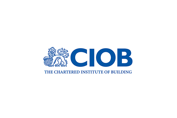 Blue letters spelling C I O B for Chartered Institute of Construction