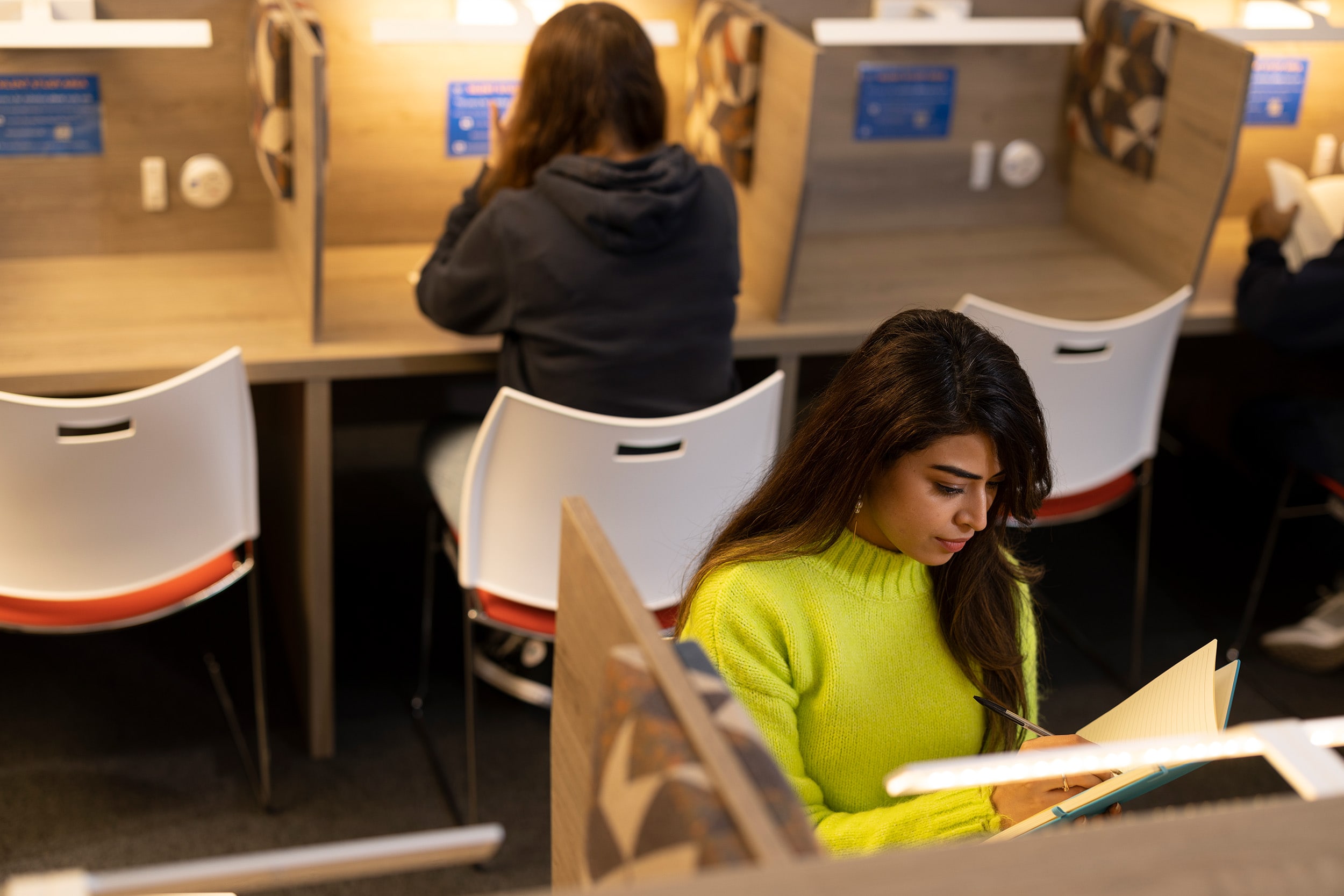 A student sat in a library researching