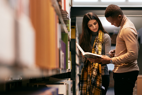 Two students in the library