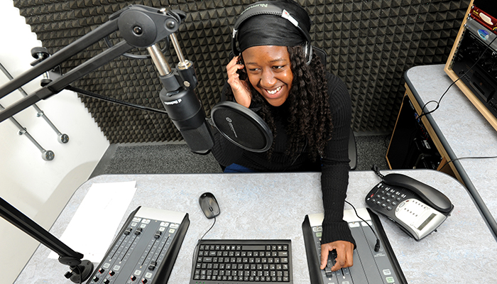 Student using radio studio