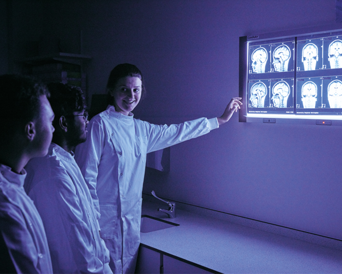 Students examining an x-ray