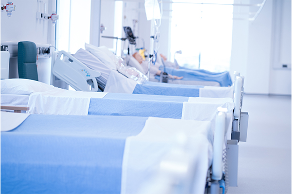 Hospital beds in a row