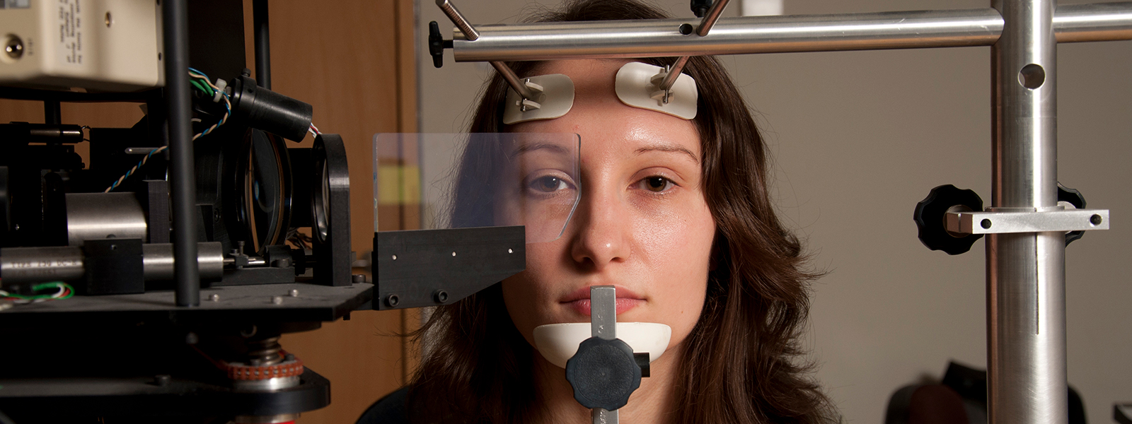 Student using eye-tracking equipment
