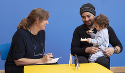 Parent and baby in infant lab