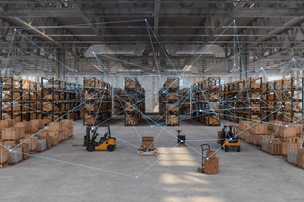 Machinery moving around in a warehouse