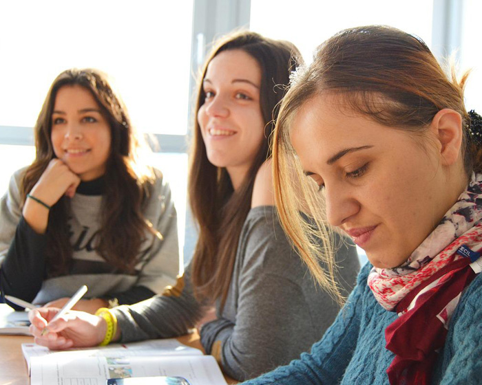 Students taking part in a group discussion