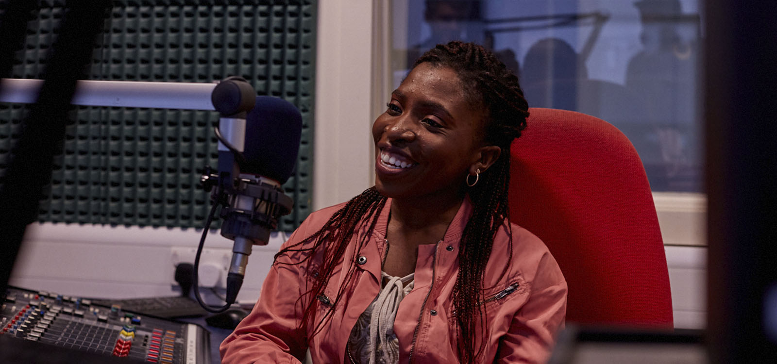 Female student in the radio studio