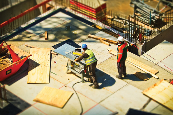 Construction workers on a building site