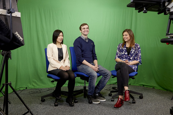 Students in the University Newsroom TV studio