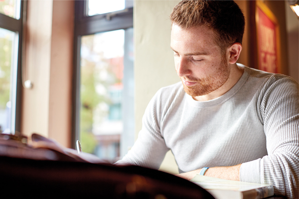 A student sat working