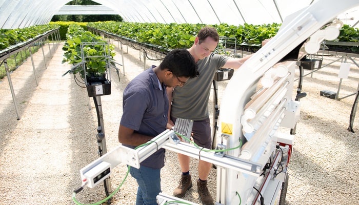 Students using a robot at our Riseholme campus