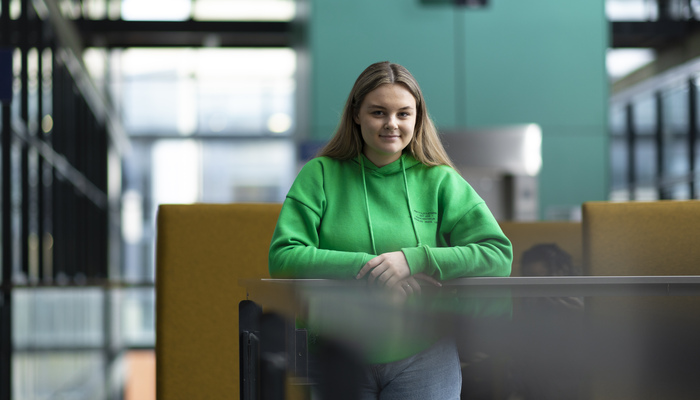 A student in the Minerva Building