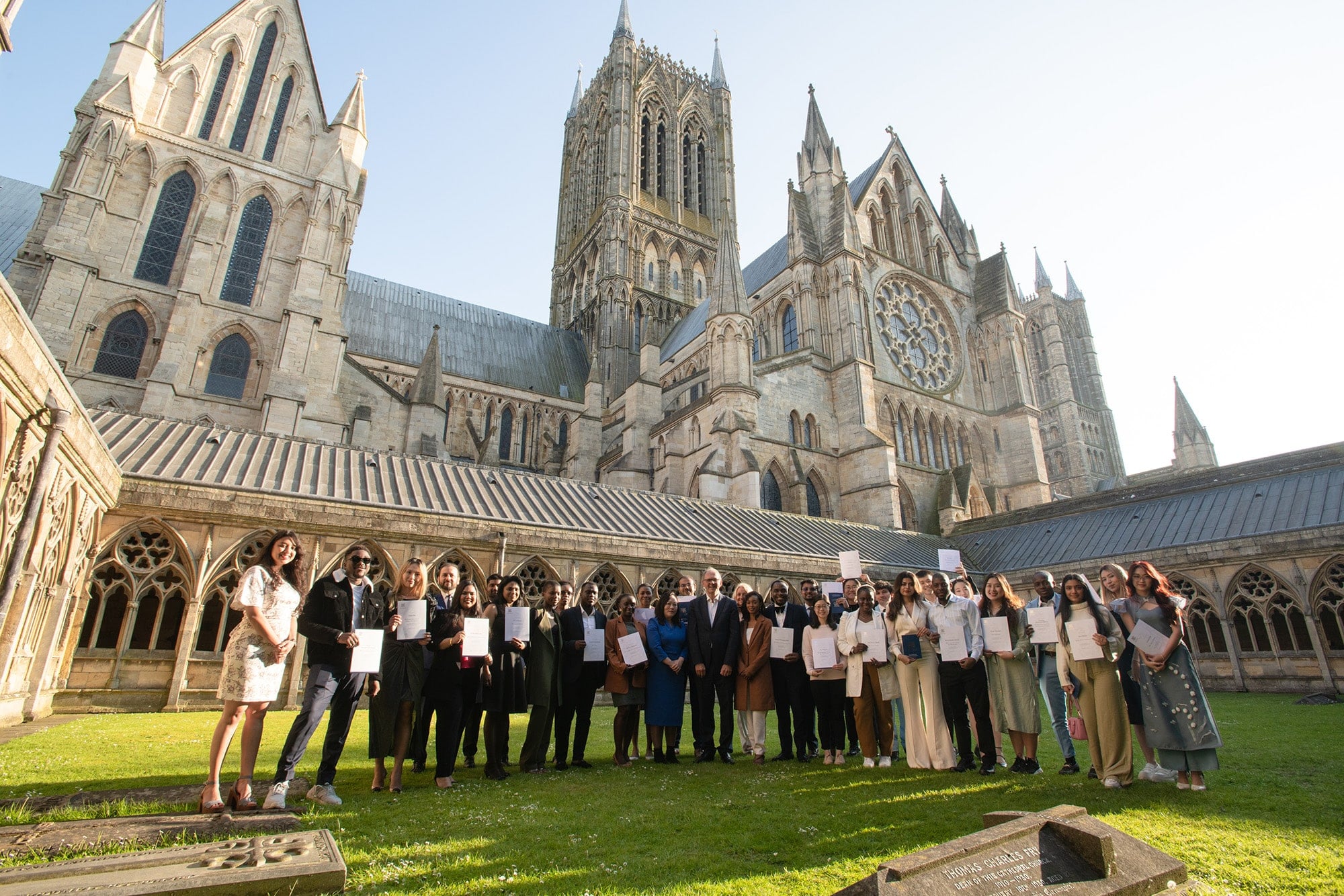 Students outside Lincoln Cathedral