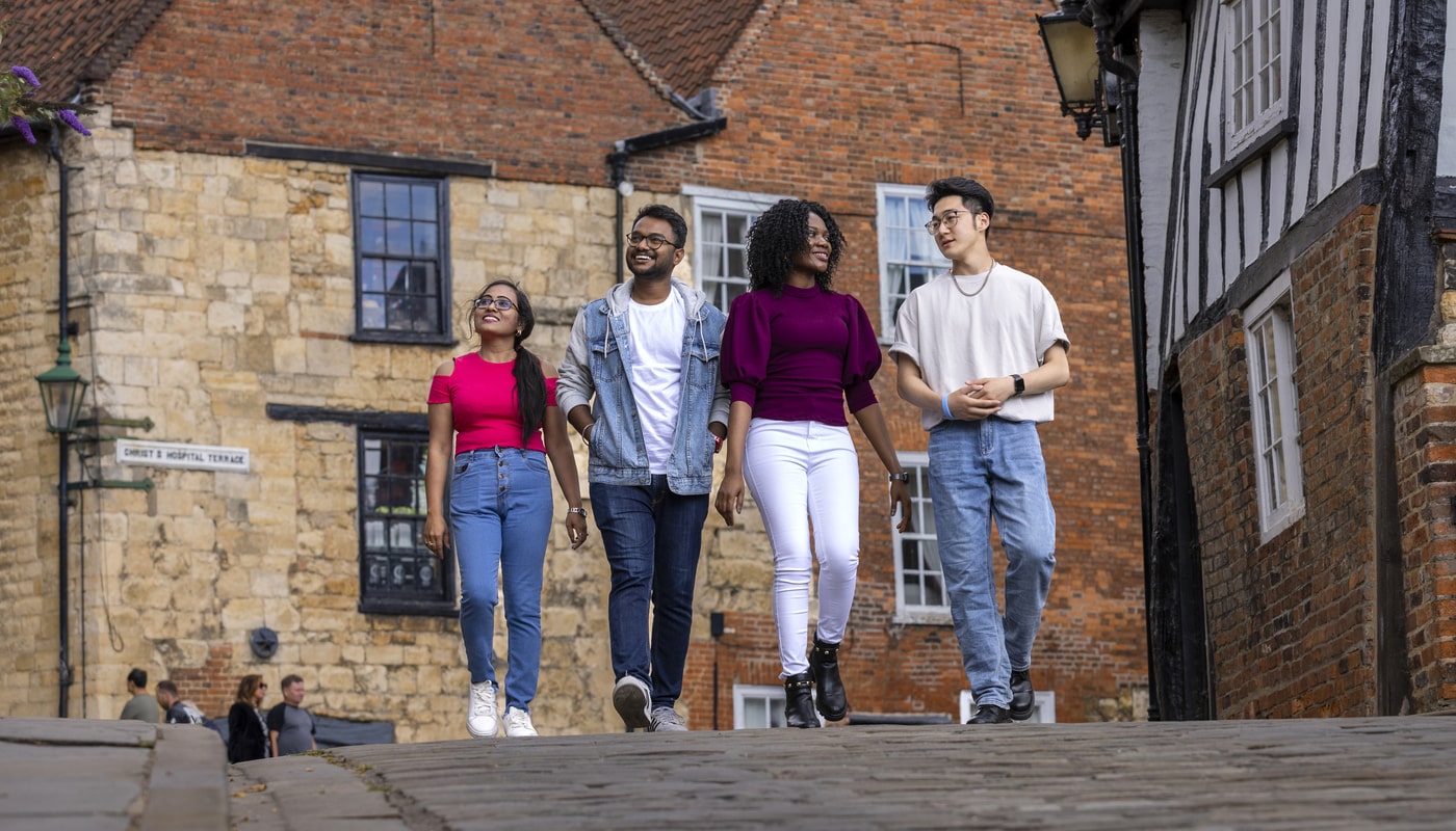 Students walking on Steep Hill