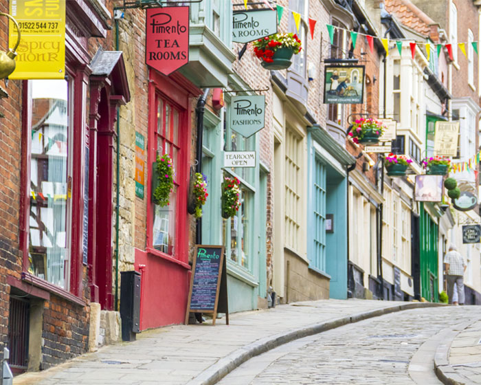 A row of shops on Steep Hill in Lincoln