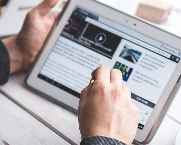 distance learning course page on a tablet screen