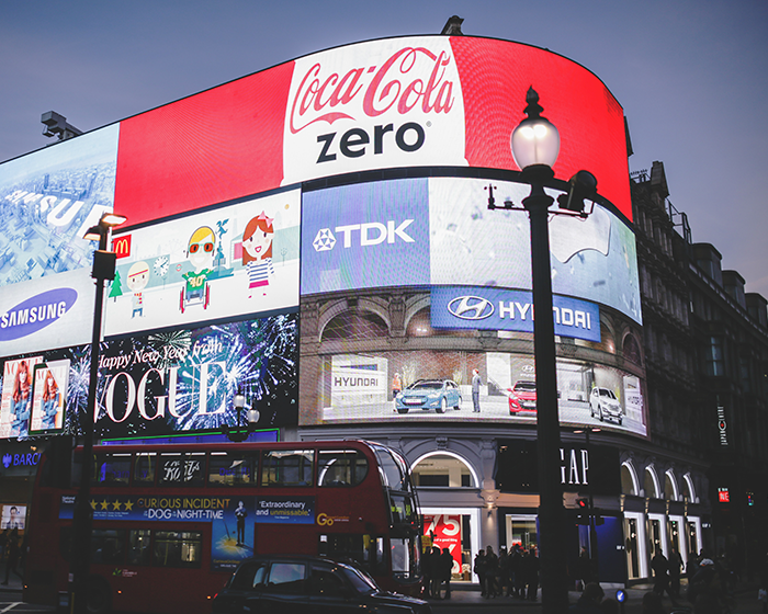 Busy street with billboards