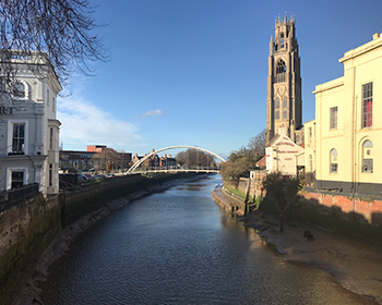 River running through Boston, Lincolnshire, with blue sky above