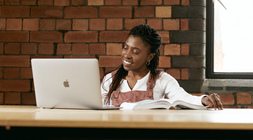 Student in a library setting