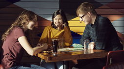 Students sitting in a restaurant