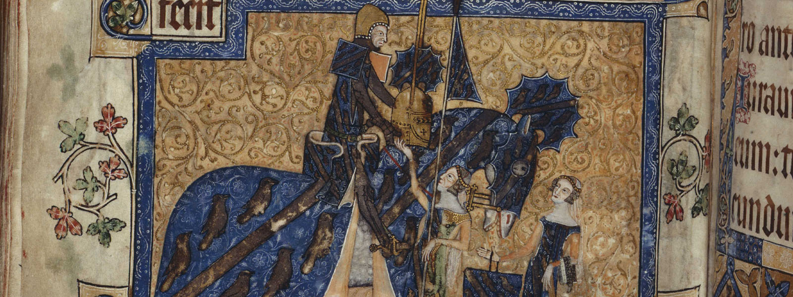 Depiction of Sir Geoffrey Luttrell, with his wife and his daughter-in-law, from the Luttrell Psalter