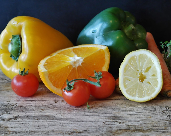 Fruit and vegetables on a table