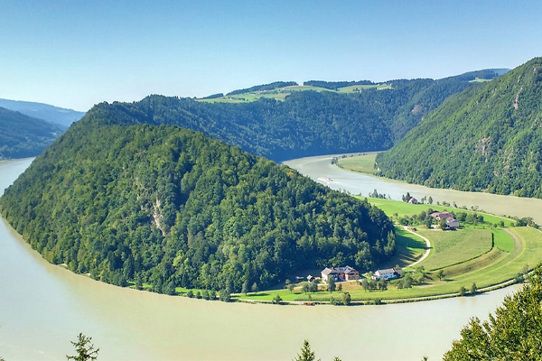 A river running through a hill landscape