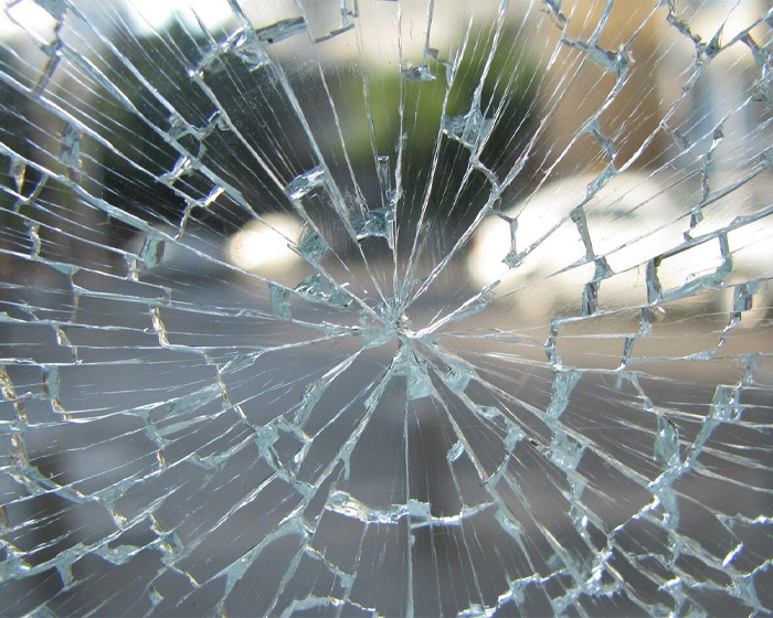 A broken glass window