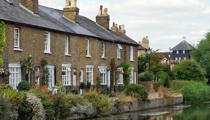 Row of old houses alongside the river