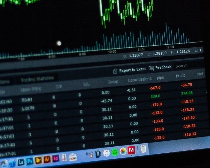Financial data on a laptop screen