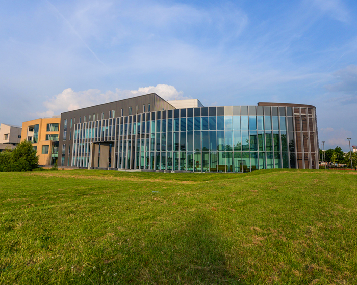 Exterior shot of the Isaac Newton Building