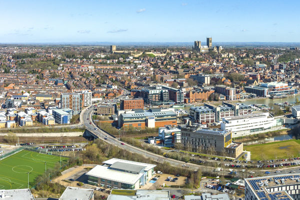 Aerial shot of the Brayford Pool Campus