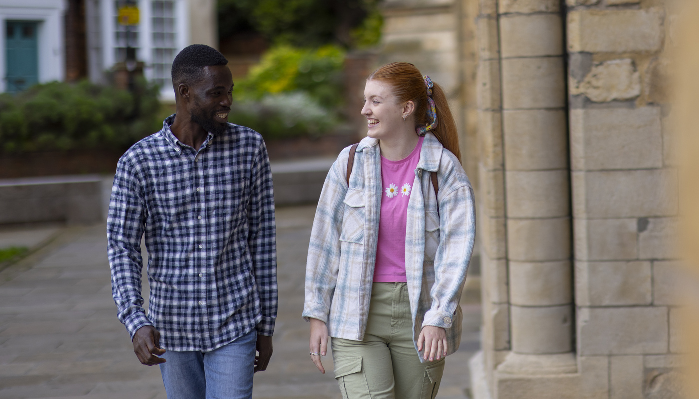 Students walking by Lincoln Cathedral